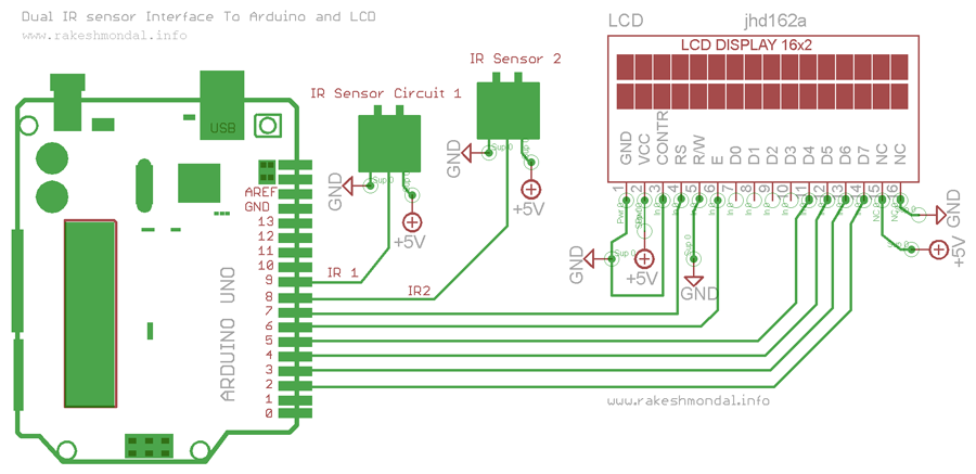 Schematic and circuit diagram for Dual infrared object detection interface with Arduino, Eagle PCB