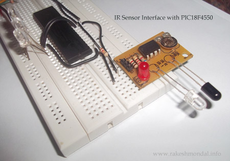 IR infrared Sensor circuit connected a with PIC18F4550 microcontroller project on breadboard IR infrared Sensor circuit connected a with PIC18F4550 microcontroller project on breadboard