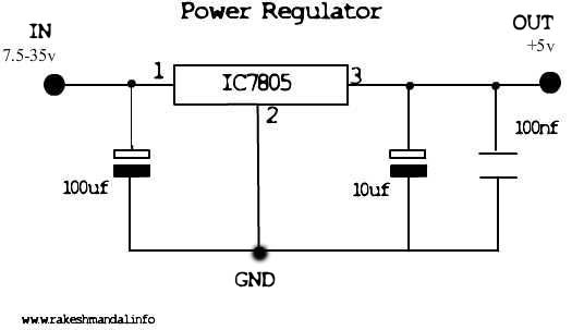 7805 Voltage Regulator IC for regulating voltage to 5v
