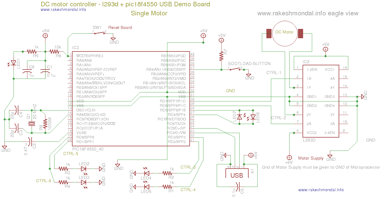 l293d motor with pic18f4550 schematic for single motor