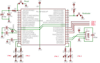 pic18f4550 schematic , circuit diagram for USB interface board Schematic with all the components required